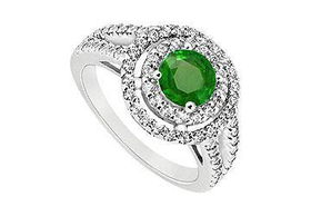 Emerald and Diamond Engagement Ring : 14K White Gold - 1.25 CT TGW - Ring Size 9.5emerald 