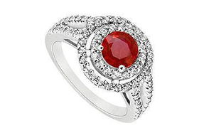 Ruby and Diamond Engagement Ring : 14K White Gold - 1.25 CT TGW - Ring Size 9.0ruby 