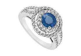 Sapphire and Diamond Engagement Ring : 14K White Gold - 1.25 CT TGW - Ring Size 9.5sapphire 