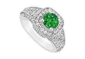 Emerald and Diamond Engagement Ring : 14K White Gold - 1.25 CT TGW - Ring Size 9.5emerald 