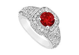 Ruby and Diamond Engagement Ring : 14K White Gold - 1.25 CT TGW - Ring Size 9.5ruby 