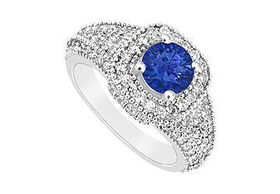 Sapphire and Diamond Engagement Ring : 14K White Gold - 1.25 CT TGW - Ring Size 9.5sapphire 