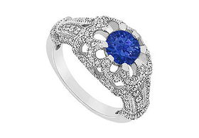 Sapphire and Diamond Engagement Ring : 14K White Gold - 1.00 CT TGW - Ring Size 9.5sapphire 