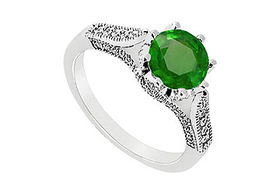 Emerald and Diamond Engagement Ring : 14K White Gold - 1.00 CT TGW - Ring Size 9.0emerald 