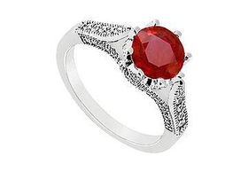 Ruby and Diamond Engagement Ring : 14K White Gold - 1.00 CT TGW - Ring Size 9.0ruby 