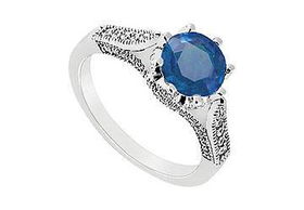 Sapphire and Diamond Engagement Ring : 14K White Gold - 1.00 CT TGW - Ring Size 9.0sapphire 