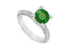 Emerald and Diamond Engagement Ring : 14K White Gold - 1.50 CT TGW - Ring Size 9.0emerald 