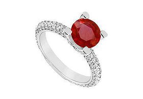 Ruby and Diamond Engagement Ring : 14K White Gold - 1.50 CT TGW - Ring Size 9.5ruby 