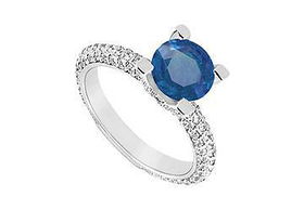 Sapphire and Diamond Engagement Ring : 14K White Gold - 1.50 CT TGW - Ring Size 9.5sapphire 