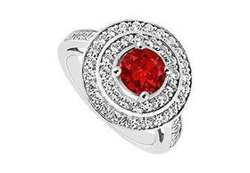 Ruby and Diamond Engagement Ring : 14K White Gold - 1.00 CT TGW - Ring Size 9.5ruby 