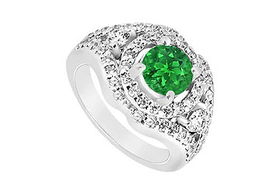 Emerald and Diamond Engagement Ring : 14K White Gold - 1.50 CT TGW - Ring Size 9.5emerald 