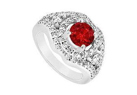 Ruby and Diamond Engagement Ring : 14K White Gold - 1.50 CT TGW - Ring Size 9.5ruby 