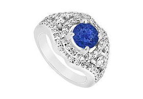 Sapphire and Diamond Engagement Ring : 14K White Gold - 1.50 CT TGW - Ring Size 9.5sapphire 