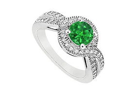 Emerald and Diamond Engagement Ring : 14K White Gold - 1.00 CT TGW - Ring Size 9.5emerald 