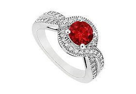 Ruby and Diamond Engagement Ring : 14K White Gold - 1.00 CT TGW - Ring Size 9.5ruby 