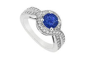 Sapphire and Diamond Engagement Ring : 14K White Gold - 1.00 CT TGW - Ring Size 9.5sapphire 