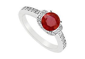 Ruby and Diamond Engagement Ring : 14K White Gold - 1.25 CT TGW - Ring Size 9.5ruby 