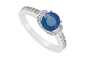 Sapphire and Diamond Engagement Ring : 14K White Gold - 1.25 CT TGW - Ring Size 9.5sapphire 