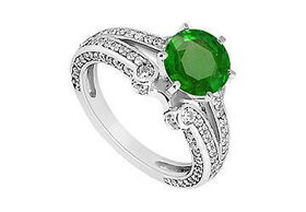 Emerald and Diamond Engagement Ring : 14K White Gold - 1.75 CT TGW - Ring Size 9.5emerald 