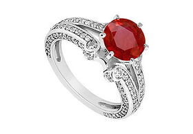 Ruby and Diamond Engagement Ring : 14K White Gold - 1.75 CT TGW - Ring Size 9.5ruby 