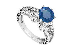 Sapphire and Diamond Engagement Ring : 14K White Gold - 1.75 CT TGW - Ring Size 9.5sapphire 