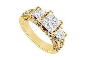 Diamond Engagement Ring : 14K Yellow Gold - 1.50 CT Diamonds - Ring Size 9.5diamond 