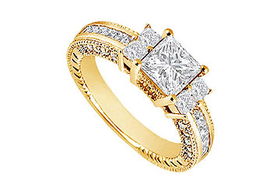 Diamond Engagement Ring : 14K Yellow Gold - 1.75 CT Diamonds - Ring Size 9.5diamond 