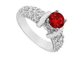 Ruby and Diamond Engagement Ring : 14K White Gold - 2.00 CT TGW - Ring Size 9.0ruby 