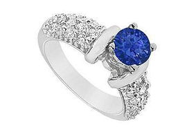 Sapphire and Diamond Engagement Ring : 14K White Gold - 2.00 CT TGW - Ring Size 9.0sapphire 