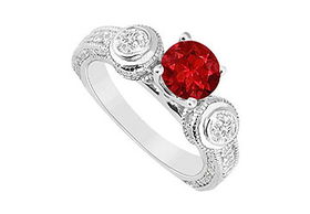 Ruby and Diamond Engagement Ring : 14K White Gold - 2.00 CT TGW - Ring Size 9.5ruby 