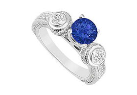 Sapphire and Diamond Engagement Ring : 14K White Gold - 2.00 CT TGW - Ring Size 9.5sapphire 