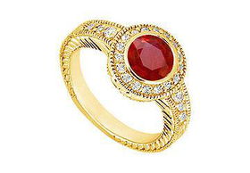 Ruby and Diamond Engagement Ring : 14K Yellow Gold - 0.75 CT TGW - Ring Size 9.5ruby 