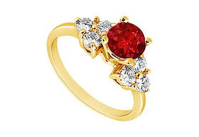 Ruby and Diamond Engagement Ring : 14K Yellow Gold - 0.75 CT TGW - Ring Size 9.5ruby 