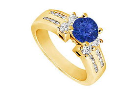 Sapphire and Diamond Engagement Ring : 14K Yellow Gold - 1.75 CT TGW - Ring Size 9.5sapphire 