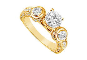 Diamond Engagement Ring : 14K Yellow Gold - 1.50 CT Diamonds - Ring Size 9.5diamond 