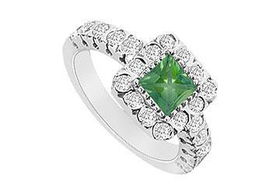 Emerald and Diamond Engagement Ring : 14K White Gold - 1.25 CT TGW - Ring Size 9.5emerald 