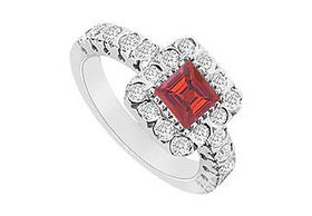 Ruby and Diamond Engagement Ring : 14K White Gold - 1.25 CT TGW - Ring Size 9.5ruby 