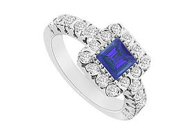 Sapphire and Diamond Engagement Ring : 14K White Gold - 1.25 CT TGW - Ring Size 9.5sapphire 