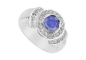 Sapphire and Diamond Ring : 14K White Gold - 1.50 CT TGW - Ring Size 9.5sapphire 