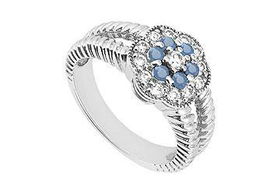 Sapphire and Diamond Floral Ring : 14K White Gold - 0.50 CT TGW - Ring Size 9.5sapphire 