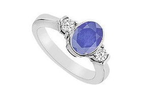 Sapphire and Diamond Ring : 14K White Gold - 1.75 CT TGW - Ring Size 9.5sapphire 