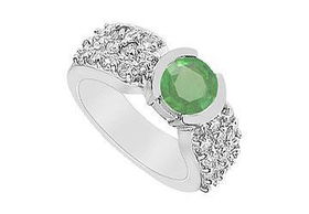 Emerald and Diamond Ring : 14K White Gold - 2.00 CT TGW - Ring Size 9.0emerald 