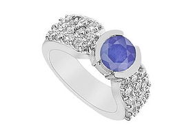 Sapphire and Diamond Ring : 14K White Gold - 2.00 CT TGW - Ring Size 9.5sapphire 