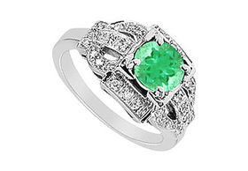 Emerald and Diamond Ring : 14K White Gold - 1.25 CT TGW - Ring Size 9.5emerald 