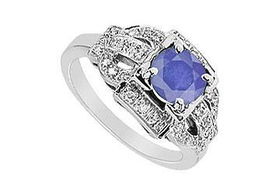 Sapphire and Diamond Ring : 14K White Gold - 1.25 CT TGW - Ring Size 9.5sapphire 