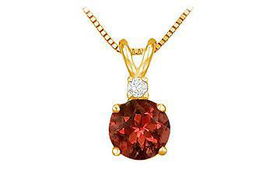 Diamond and Garnet Solitaire Pendant : 14K Yellow Gold - 1.00 CT TGWdiamond 