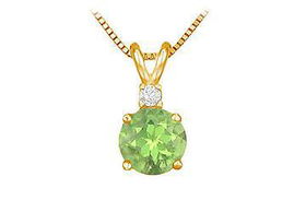 Diamond and Peridot Solitaire Pendant : 14K Yellow Gold - 1.00 CT TGWdiamond 