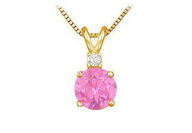 Diamond and Pink Topaz Solitaire Pendant : 14K Yellow Gold - 1.00 CT TGWdiamond 