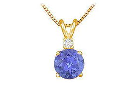 Diamond and Tanzanite Solitaire Pendant : 14K Yellow Gold - 1.00 CT TGWdiamond 