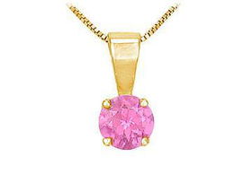 Pink Sapphire Solitaire Pendant : 14K Yellow Gold - 1.00 CT TGWpink 